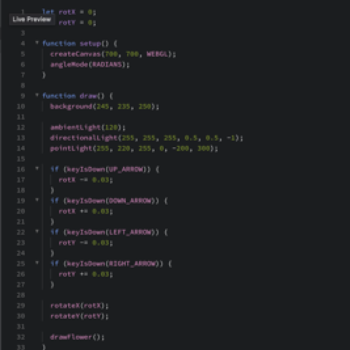 3D flower code with interactive elements.